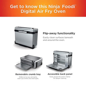 Цифровая настольная духовка для жарки Ninja SP101 с функциональностью 8-в-1, возможностью откидывания и складывания места для хранения, с корзиной для жарки, решеткой и поддоном для крошек, серебристого цвета
