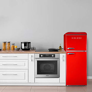Galanz GLR46TRDER Retro-Kompaktkühlschrank mit Gefrierfach, Mini-Kühlschrank mit Doppeltür, einstellbarem mechanischem Thermostat, 4,6 Cu Ft, Rot