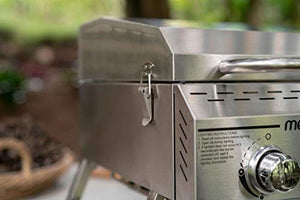 Megamaster Premium Outdoor Cooking 2-Brenner-Grill, beim Camping, in der Außenküche, im Terrassengarten, Grill mit zwei klappbaren Beinen, Silber aus Edelstahl