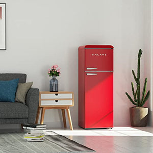 Galanz GLR12TRDEFR Refrigerador, refrigerador de doble puerta, control de termostato eléctrico ajustable con compartimiento de congelador de montaje superior, rojo retro, 12.0 pies cúbicos