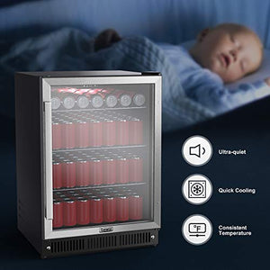 Galanz GLB57MS2B15 Refrigerador de bebidas empotrado de 172 latas, control de temperatura digital, iluminación interior LED blanca, acero inoxidable