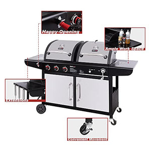 Royal Gourmet ZH3002SN 3-Burner 25,500-BTU Dual Fuel Gas and Charcoal Grill Combo, Cabinet Style, Outdoor BBQ Garden Barbecue Cooking, Silver
