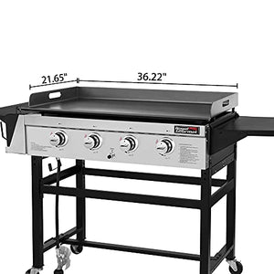 Royal Gourmet GB4001B 4-Burner Flat Top Gas Grill 52000-BTU Propane Fueled Professional Outdoor Griddle 36inch Backyard Cooking with Side Table, Black