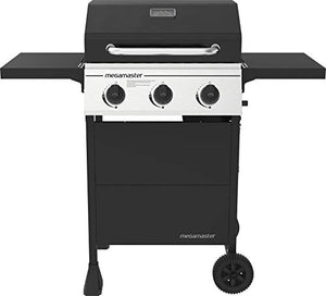 Megamaster 3-Burner Propane Gas Grill with 2 Foldable Side Tables, 30000 BTUs, Perfect for Camping, Outdoor Cooking, Patio and Garden Barbecue Grill, Silver and Black, 720-0988EA…