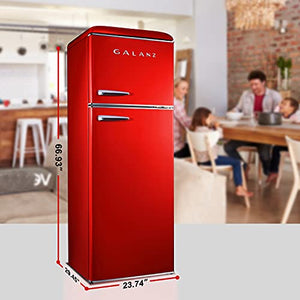 Galanz GLR12TRDEFR Refrigerator, Dual Door Fridge, Adjustable Electrical Thermostat Control with Top Mount Freezer Compartment, Retro Red, 12.0 Cu Ft