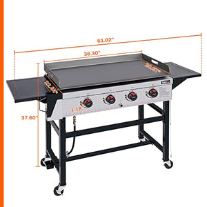 Royal Gourmet GB4003 36-Inch BBQ Propane Griddle, Outdoor 4-Burner Flat Top Gas Grill, Barbecue Camping Garden Backyard Cooking, Black