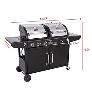 Royal Gourmet ZH3002C Dual Fuel 3-Burner Gas and Charcoal Grill Combo with Cover, Cabinet Design, Outdoor BBQ Party and Cooking, Black