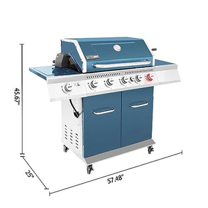 Royal Gourmet GA5403B 5 燃烧器烧烤柜式丙烷燃气烧烤炉，带烤肉架套件、烤炉、后燃烧器和侧燃烧器，74,000 BTU 露台野餐后院，户外派对，蓝色