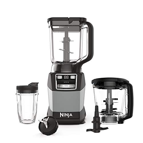 Ninja AMZ493BRN 紧凑型厨房系统，1200 瓦，3 种功能，适用于冰沙、面团和冷冻饮料，带 Auto-IQ，72 盎司* 搅拌机水壶，40 盎司。处理器碗和 18 盎司。单杯，灰色