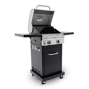 Megamaster 2-Burner Propane Barbecue Gas Grill with Foldable Side Tables, Perfect for Camping, Outdoor Cooking, Patio, Garden Barbecue Grill, 28000 BTUs, Silver and Black, 720-0864MA