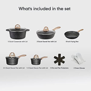 JEETEE Granit-Kochgeschirr-Set mit Töpfen und Pfannen – 16-teilig