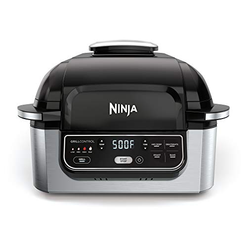 Ninja AG301 Foodi Электрический гриль для дома 5-в-1 с функциями обжаривания, жарения, запекания и обезвоживания — программируемый, черный/серебристый