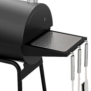 Royal Gourmet CC1830M 30 英寸桶式木炭烤架，带偏置吸烟器，811 平方英寸，户外后院、露台和派对，黑色，大号