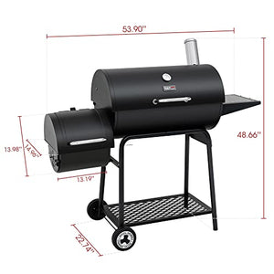 Royal Gourmet CC1830M 30-Inch Barrel Charcoal Grill with Offset Smoker, 811 Square Inches, Outdoor Backyard, Patio and Parties, Black, Large