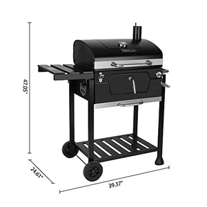 Royal Gourmet 24-Inch Charcoal Grill with Foldable Side Table, 490 Square Inches Heavy-duty BBQ Grill, Perfect for Outdoor Picnics Patio Garden and Backyard Grilling, Black,CD1824G