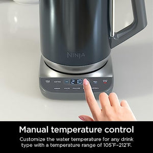 Электрический чайник Ninja KT200BL с прецизионной температурой, 1500 Вт, без бисфенола А, нержавеющая сталь, емкость на 7 чашек, настройка удержания температуры, синяя нержавеющая сталь