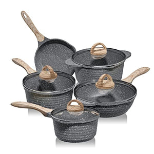 JEETEE Granit-Kochgeschirr-Set mit Töpfen und Pfannen – 16-teilig