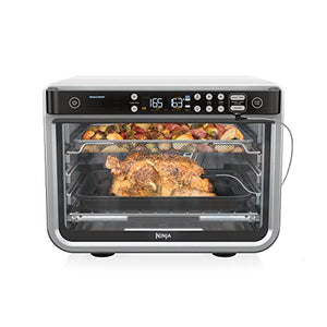 Ninja DT251 Foodi 10 en 1 Smart XL Air Fry Oven, hornear, asar, tostar, asar, tostadora digital, termómetro, convección verdaderamente envolvente hasta 450 °F, incluye 6 bandejas y guía de recetas, plateado