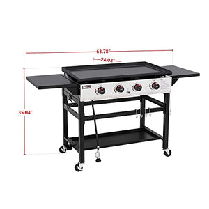 Royal Gourmet GB4002 4-Burner Flat Top Gas Grill, 36-Inch Propane Griddle Restaurant Grade Professional Barbecue Teppanyaki Cooking, For Outdoor Events, Camping and BBQ, Black