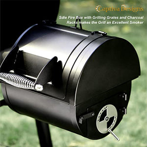 Captiva Designs Charcoal Grill with Offset Smoker, All Metal Steel Made Outdoor Smoker, 512 sq.in Cooking Area, Best Combo for Outdoor Garden Patio and Backyard Cooking