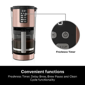 Ninja DCM201CP Programmierbare XL-Kaffeemaschine für 14 Tassen PRO mit Permanentfilter, 2 Brüharten, klassisch und reichhaltig, Brühverzögerung, Frische-Timer und Warmhalten, spülmaschinenfest, Kupfer