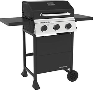 Megamaster 3-Burner Propane Gas Grill with 2 Foldable Side Tables, 30000 BTUs, Perfect for Camping, Outdoor Cooking, Patio and Garden Barbecue Grill, Silver and Black, 720-0988EA…