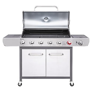 Royal Gourmet US-SG6002R 6 BBQ Liquid Propane Grill with Sear and Side Burners, 71,000 BTU Cabinet Style Stainless Steel Gas Griller, Silver