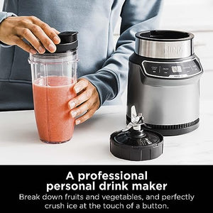 Ninja BN401 Nutri Pro Compact Personal Blender, Auto-iQ Technology, 1100-Peak-Watts, for Frozen Drinks, Smoothies, Sauces & More, with (2) 24-oz. To-Go Cups & Spout Lids, Cloud Silver