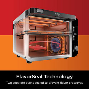 Ninja DCT401 12 合 1 双烤箱，带 FlexDoor、FlavorSeal 和智能表面处理、快速顶部对流和空气炸锅底部、烘烤、烘烤、吐司、空气炸锅、披萨等，不锈钢