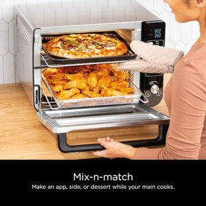 Ninja DCT401 12-in-1 Double Oven with FlexDoor, FlavorSeal & Smart Finish, Rapid Top Convection and Air Fry Bottom , Bake, Roast, Toast, Air Fry, Pizza and More, Stainless Steel