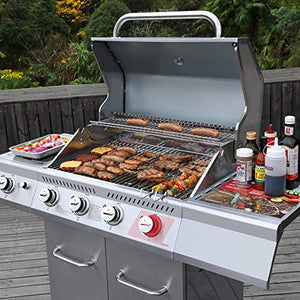 Royal Gourmet GA4402S Stainless Steel 4-Burner BBQ Propane Gas Grill, 54000 BTU Cabinet Style Gas Grill with Sear Burner and Side Burner, Perfect for Patio Garden Picnic Backyard Party, Silver