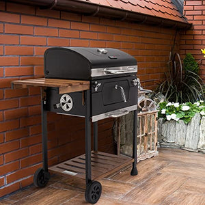 Royal Gourmet CD1824M Barbecue à charbon de bois de 61 cm, fumoir avec poignée et table pliante, parfait pour les grillades en plein air, dans le jardin et dans la cour, noir, taille M
