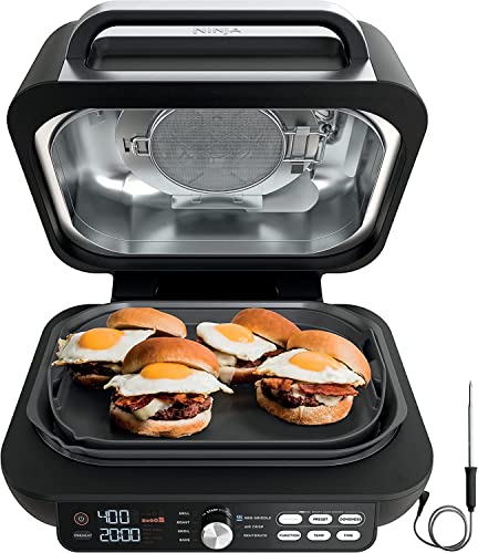 Ninja IG651 Foodi Smart XL Pro 7-in-1 Indoor Grill/Griddle Combo use Opened or Closed with Griddle Air Fry Dehydrate & More Smart Thermometer (Renewed) (BLACK)