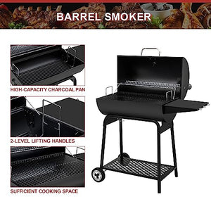 Royal Gourmet CC1830 30 桶木炭烤架，带边桌，627 平方英寸，户外后院、露台和派对，黑色