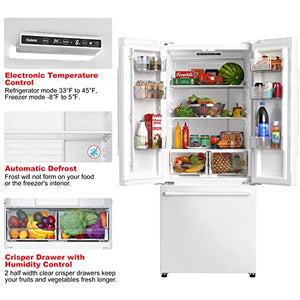 Galanz GLR16FWEE16 Kühlschrank mit 3 französischen Türen und Gefrierfach unten, verstellbarer elektrischer Thermostat, Feuchtigkeitskontrolle, frostfrei, Cu.Ft, Weiß, 16 cu ft