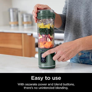 Ninja BC151EM Blast 便携式搅拌机，无绳，18 盎司。容器，个人搅拌机 - 用于奶昔和冰沙，不含 BPA，防漏盖子和吸嘴，USB-C 可充电，可用洗碗机清洗的部件，森林绿