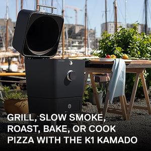Everdure K1 Kamado Smoker Grill – Parrilla, ahumado lento, asado, horneado o hacer pizza – Parrilla de carbón premium para exteriores con gran superficie de cocción, crea resultados sabrosos, ahumados y tiernos, cubierta incluida