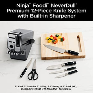 Ninja K32012 Foodi NeverDull 高级刀具系统，12 件套刀座套装，带内置磨刀器，德国不锈钢刀具，黑色