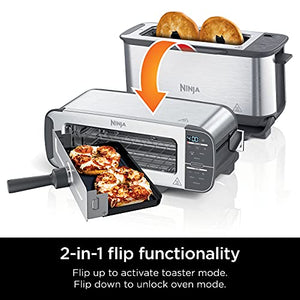 Ninja ST101 Foodi 2-in-1-Flip-Toaster, 2-Scheiben-Kapazität, kompakter Toaster, Snack-Maker, Aufwärmen, Auftauen, 1500 Watt, Edelstahl