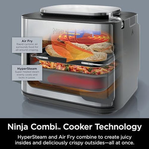 Ninja SFP701 Combi All-in-One Multicooker, Oven, and Air Fryer, 14-in-1 Functions,15-Minute Complete Meals, Includes 3 Accessories, Auto Cook Menu, Timer, Automatic Shut-Off, Grey, 14.92 x15.43 x13.11