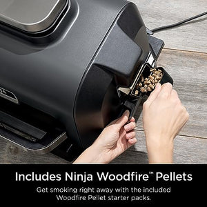 Ninja OG850 Woodfire Pro XL Outdoor-Grill und Smoker mit integriertem Thermometer, 4-in-1-Master-Grill, BBQ-Smoker, Outdoor-Luftfritteuse, Backen, tragbar, elektrisch, Blau