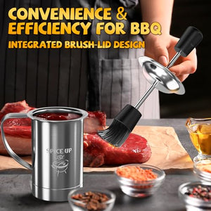Grilling Gifts for Men Smoker Accessories - BBQ Sauce Pot and Basting Brush Set Cool Kitchen Gadgets, Unique Christmas Stocking Stuffer Gifts for Dad Father Son Grandfather Women Fun Cooking Supplies