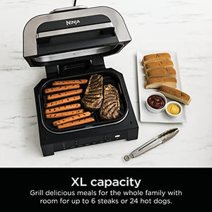 Ninja DG551 Foodi Smart XL 6 合 1 室内烧烤炉，带空气炸锅、烘烤、烘烤、烧烤和脱水功能，Foodi 智能温度计，第二代，黑色/银色