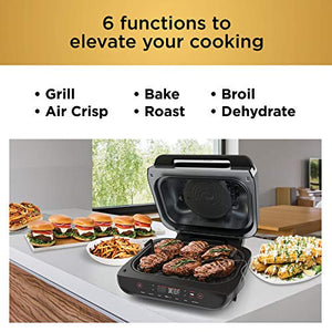 Ninja FG551 Foodi Smart XL 6-in-1 Indoor Grill with Air Fry, Roast, Bake, Broil & Dehydrate, Smart Thermometer, Black/Silver