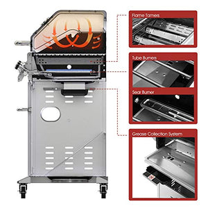Royal Gourmet GA6402S Stainless Steel Gas Grill, Premier 6-Burner Propane BBQ Grill with Sear Burner and Side Burner, 74,000 BTU, Cabinet Style, Outdoor Barbecue Party Grill, Silver