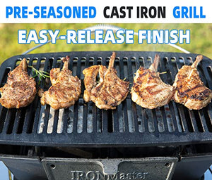 IronMaster Hibachi Grill Outdoor — небольшой портативный угольный гриль, 100% чугун, японский настольный походный гриль Yakitori — поверхность решетки для приготовления пищи 16,5 x 10,2 дюйма для 5–6 человек