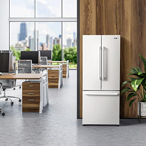 Galanz GLR16FWEE16 3 法式门冰箱带底部冷冻室可调节电子恒温器，湿度控制，无霜，立方英尺，白色，16 立方英尺