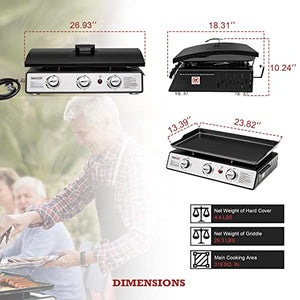 Royal Gourmet PD2301S 3-Burner 25,500 BTU Portable Gas Grill Griddle with Top Hard Cover, 24-Inch Tabletop Griddle Station for Outdoor Camping, Tailgating, Picnicking