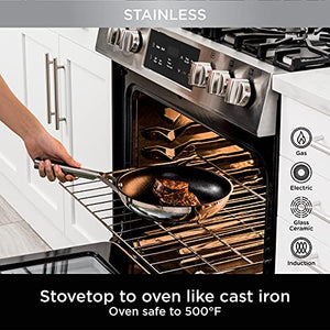 Ninja C60020 Foodi NeverStick Stainless 8-Inch Fry Pan, Polished Stainless-Steel Exterior, Nonstick, Durable & Oven Safe to 500°F, Silver