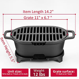 IronMaster Mini Cast Iron Hibachi Grill, Tabletop Small Portable Charcoal Grill for Outdoor Camping, Japanese BBQ Grill Grate Surface 11" x 6.7 "